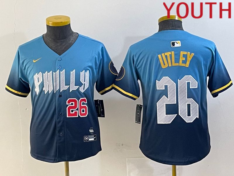 Youth Philadelphia Phillies #26 Utley Blue City Edition 2024 Nike MLB Jersey style 2->san diego padres->MLB Jersey